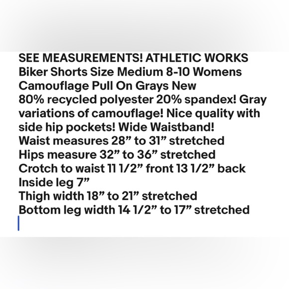 ATHLETIC WORKS Biker Shorts Size Medium 8-10 Womens Camouflage Pull On Grays New - Picture 10 of 10